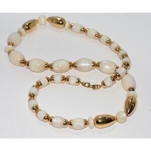 NAPIER Gold & Pearl Ivory Bakelite Beaded Statement Necklace